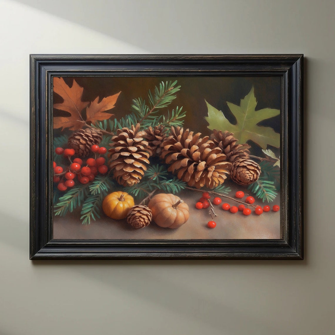 Pinecones Mini Pumpkins And Red Berries Fall Still Life Poster - Image 4