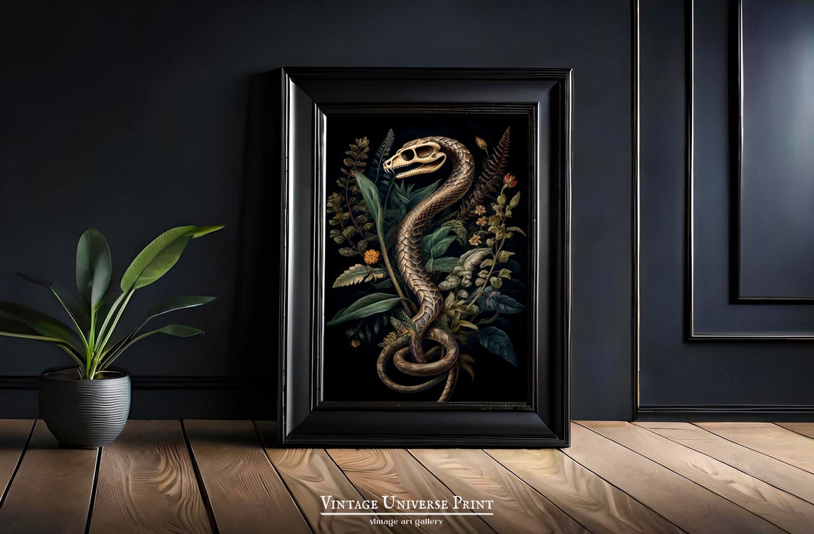 Skeleton Snake Wrapped in Dark Botanical Foliage Gothic Poster - Image 2