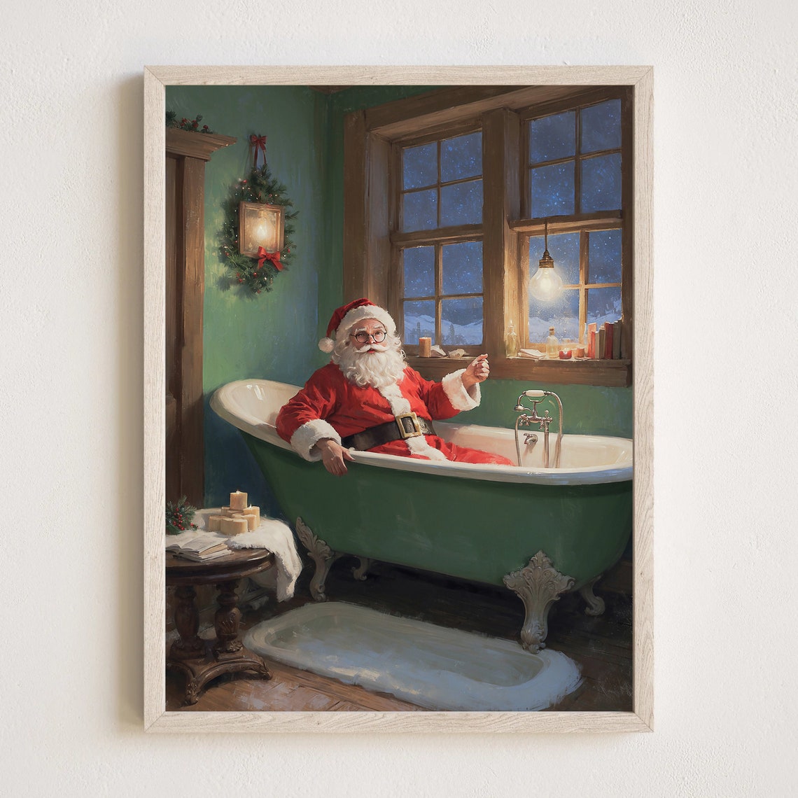 Santa Claus In Bathtub Painting Print Christmas Wall Art Funny Bathroom Wall Art Vintage Christmas Poster Festive Holiday Home Decor - Image 5
