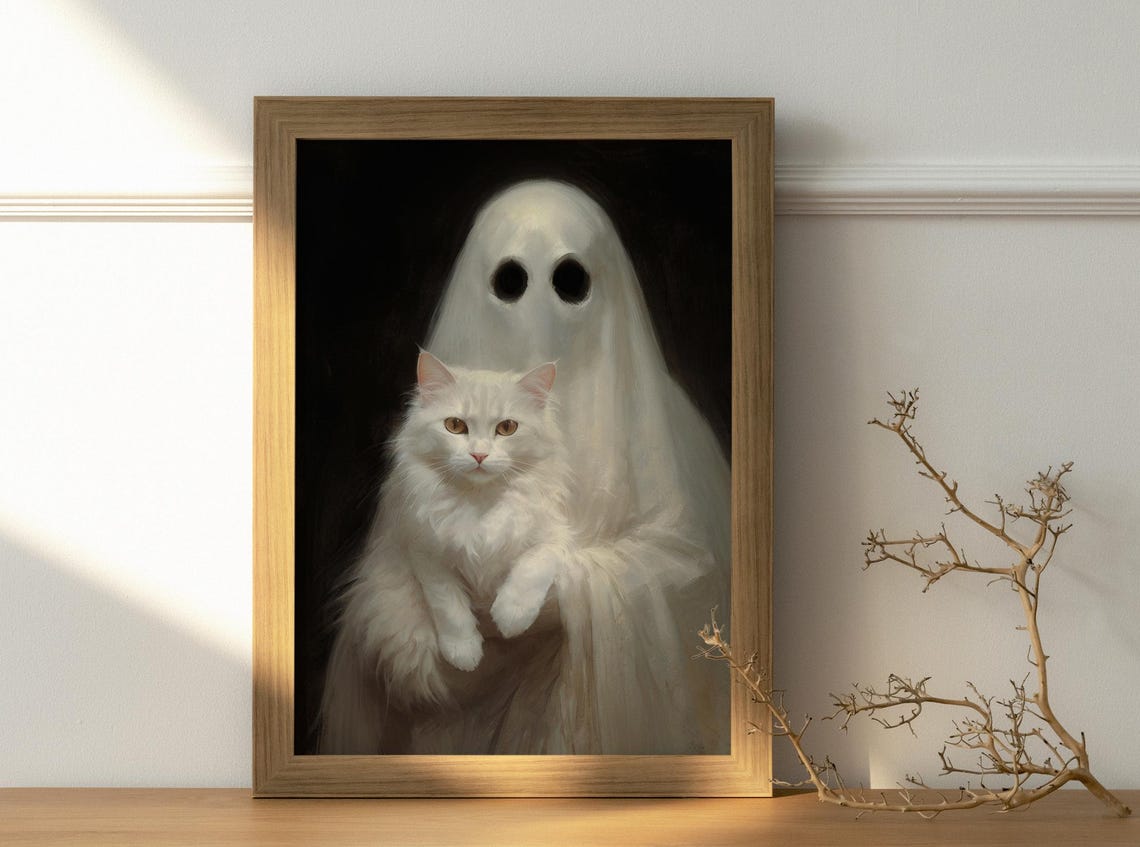 Ghost Holding A White Cat Dark Romantic Spooky Halloween Poster - Image 4