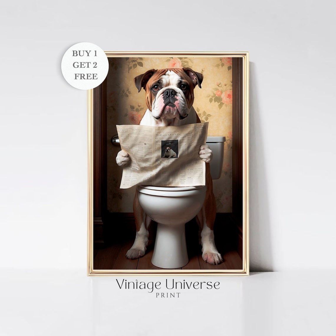 Dog On Toilet Bathroom Print Bulldog Animal Bathroom Art Animal On Toilet Wall Art Funny Bathroom Wall Art Bathroom Decor