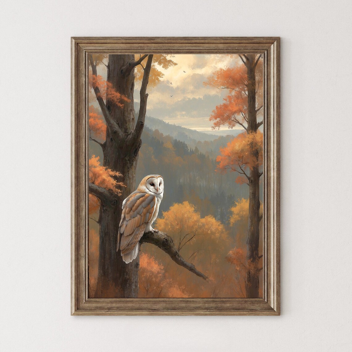 Barn Owl In Autumn Forest Landscape Vintage Wildlife Painting Poster - Image 4