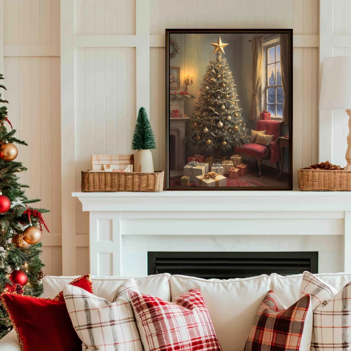 Cozy Christmas Tree Print Christmas Living Room Painting Festive Winter Art Christmas Morning Christmas Cabin Print Holiday Art - Image 4