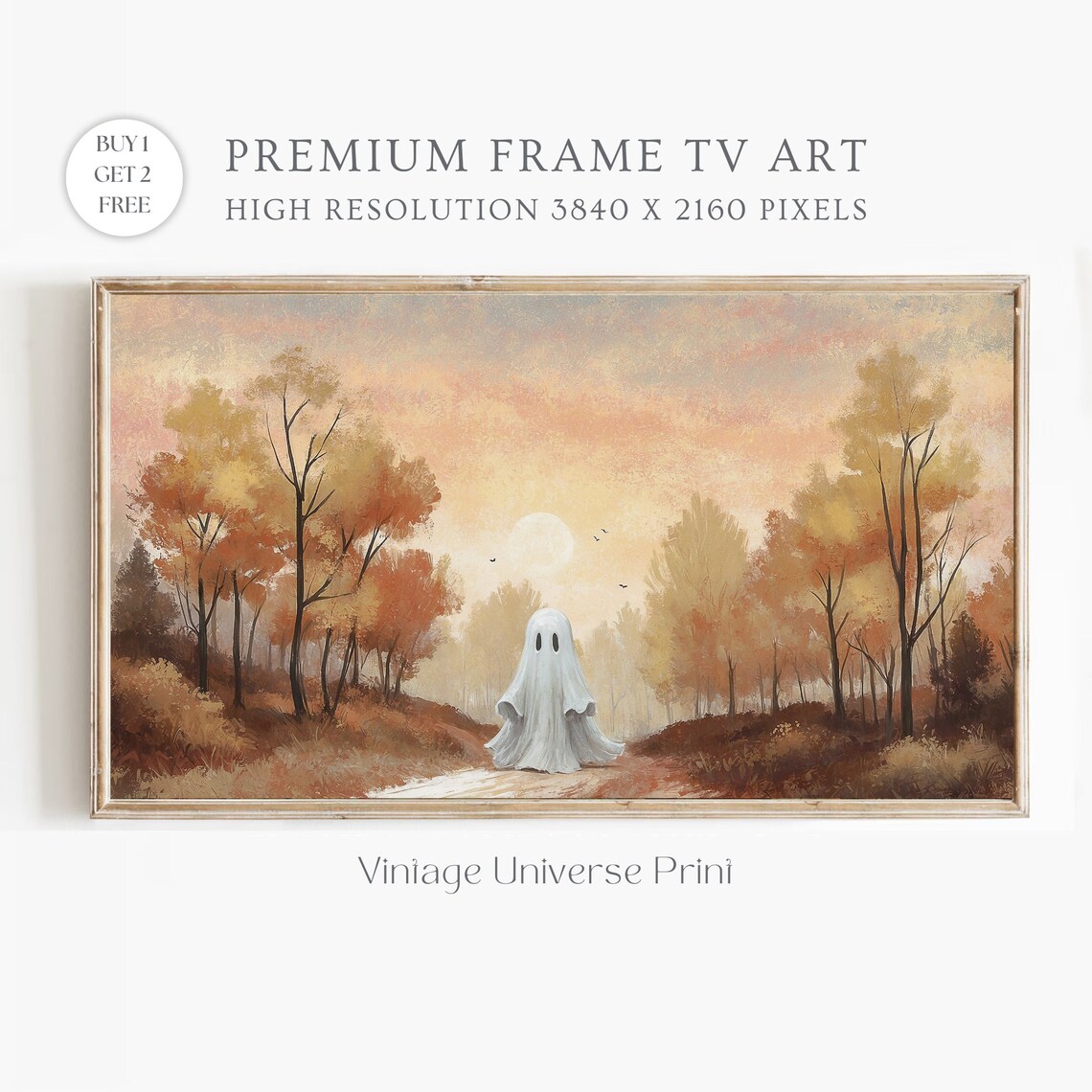 Lonely Ghost In Autumn Woods Under Moon Vintage Halloween Poster
