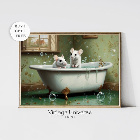 Cute Mouse In Bathroom Painting Mouse Bathroom Decor Animal Bathroom Wall Art Funny Animal Print Bath Painting Home Decor