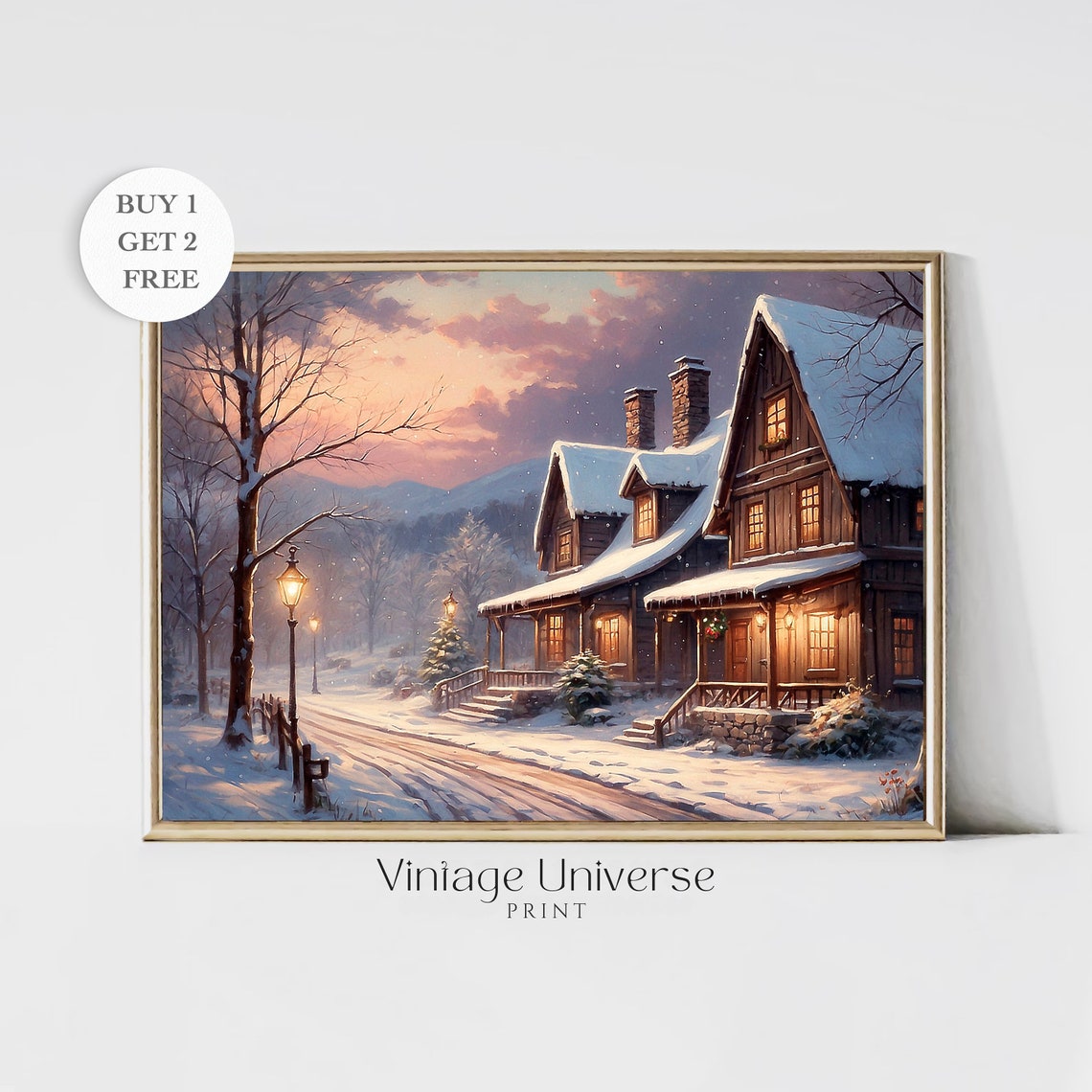 Christmas Winter Painting Snowy Wall Art Winter Village Home Decor Christmas Wall Art Vintage Christmas Winter Seasonal Decor