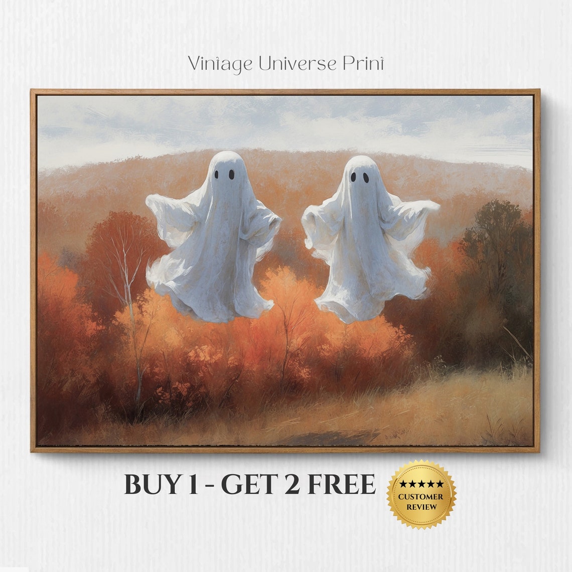 Ghosts In Fall Autumn Forest Landscape Vintage Oil Painting Spooky Country Halloween Decor Cottage Farmhouse Moody Autumn Painting
