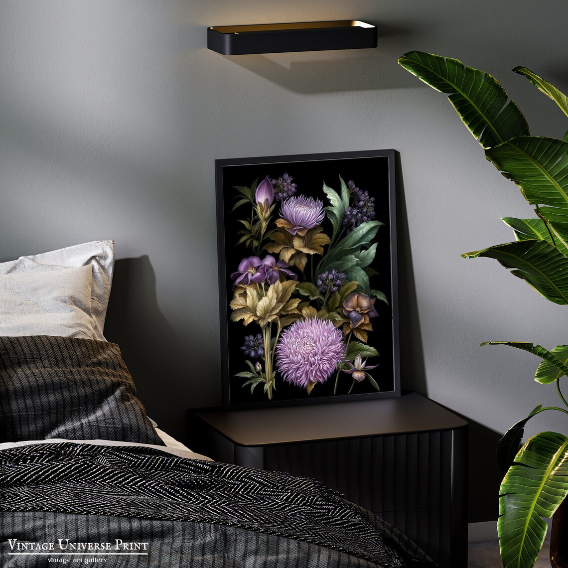 Purple Moody Botanical Blooms Vintage Dark Flower Art Poster - Image 2