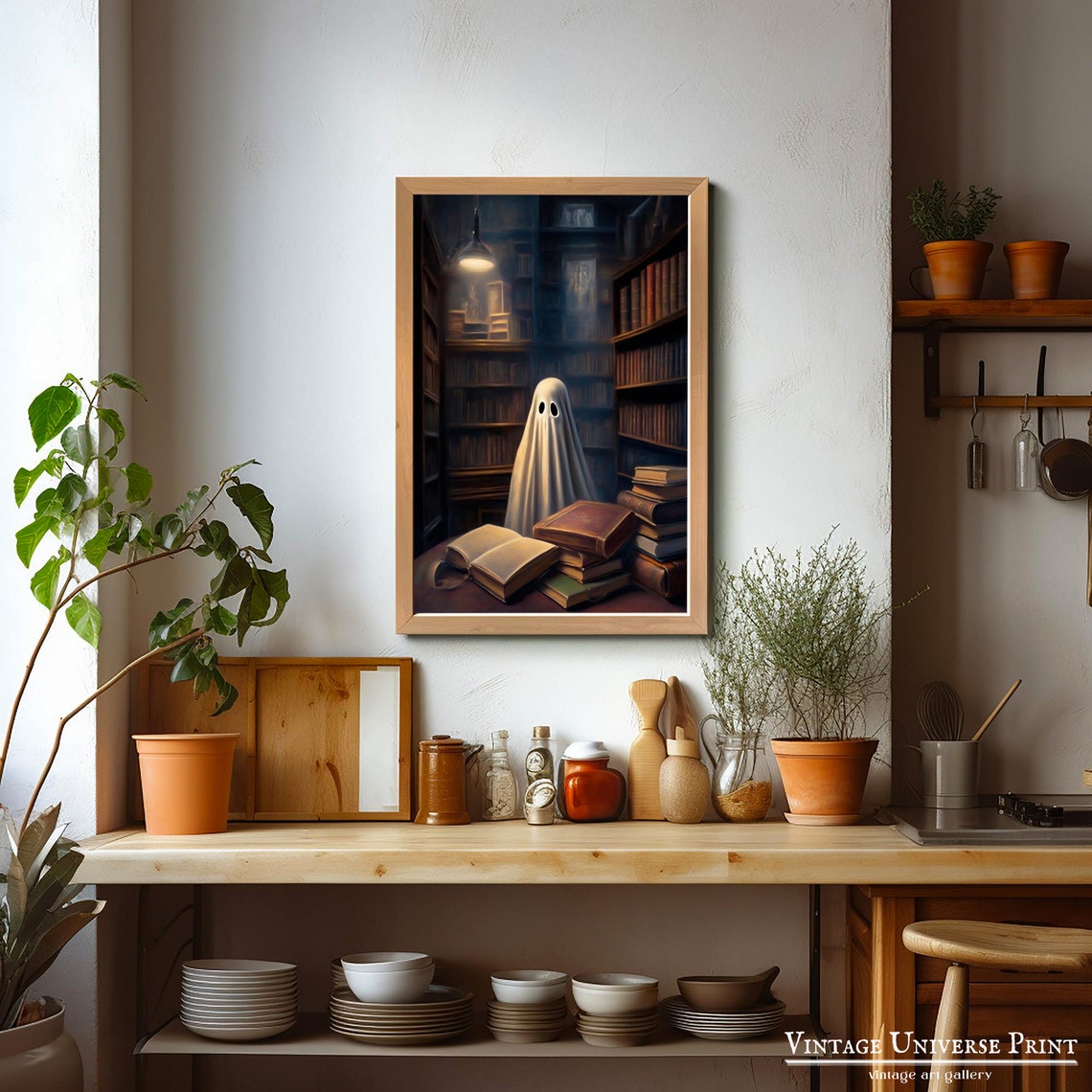 Cute Ghost Old Library Vintage Books Dark Academia Cozy Poster - Image 4
