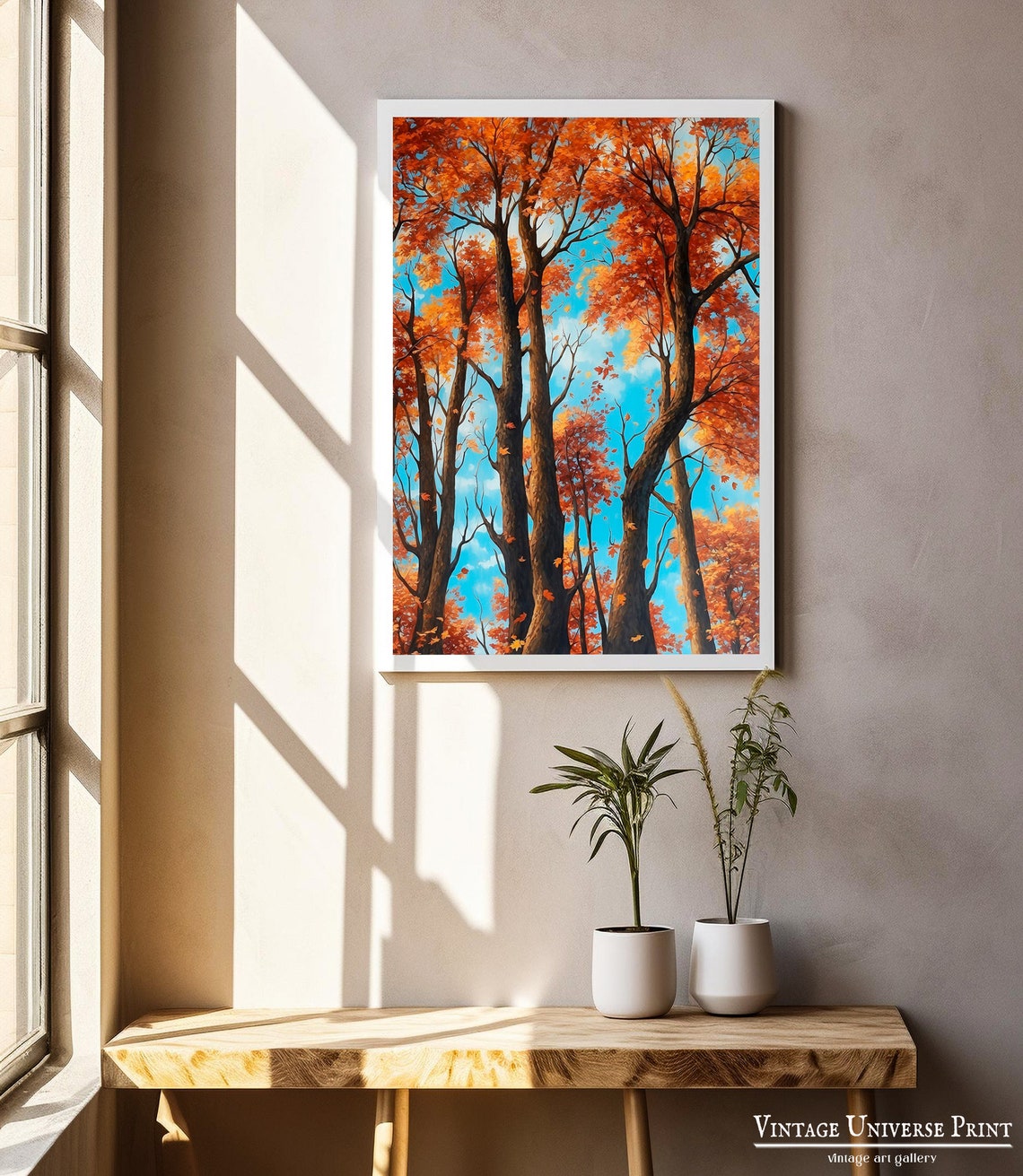 Towering Autumn Trees With Orange Canopy Against A Blue Sky Poster - Image 4