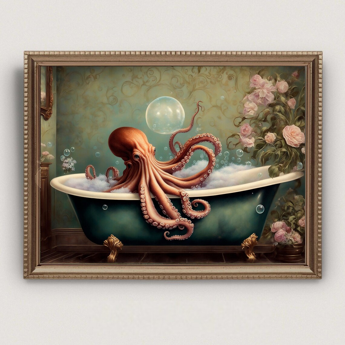 Octopus In Bathtub Print Octopus Wall Art Bathroom Wall Art Print Octopus Poster Bathroom Decor Bath Art Print Instant - Image 5