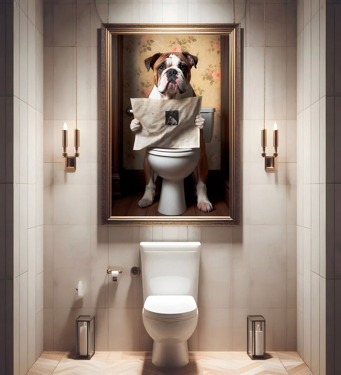 Dog On Toilet Bathroom Print Bulldog Animal Bathroom Art Animal On Toilet Wall Art Funny Bathroom Wall Art Bathroom Decor - Image 4