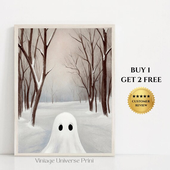 Ghost Close Up in Snowy Bare Tree Winter Forest Portrait Print