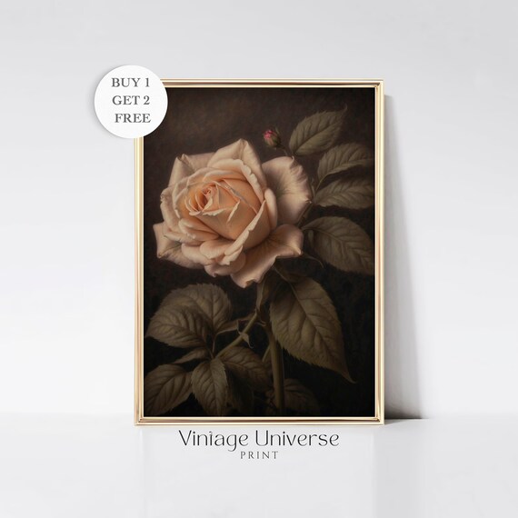 Moody Rose Painting Dark Academia Floral Vintage Botanical Print Moody Floral Art Print Antique Painting Aesthetic