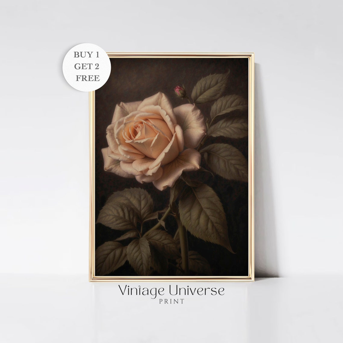Moody Rose Painting Dark Academia Floral Vintage Botanical Print Moody Floral Art Print Antique Painting Aesthetic