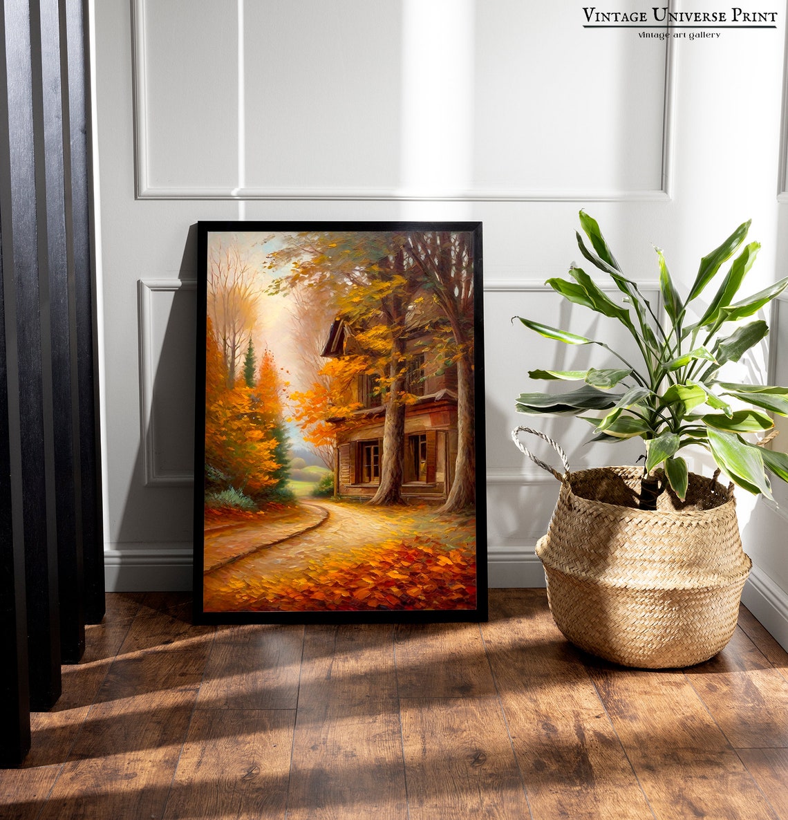 Rustic House On An Autumn Forest Road With Golden Leaves Wall Art - Image 5