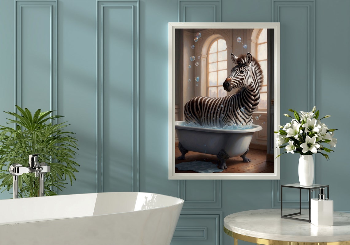 Zebra Soaking In A Bubble Bath Beneath Arched Windows Poster - Image 4