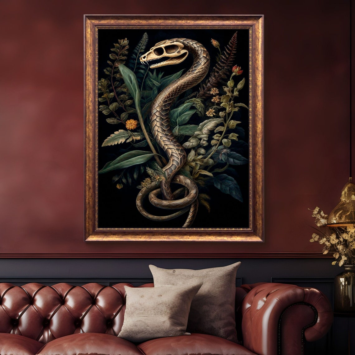 Skeleton Snake Wrapped in Dark Botanical Foliage Gothic Poster - Image 3