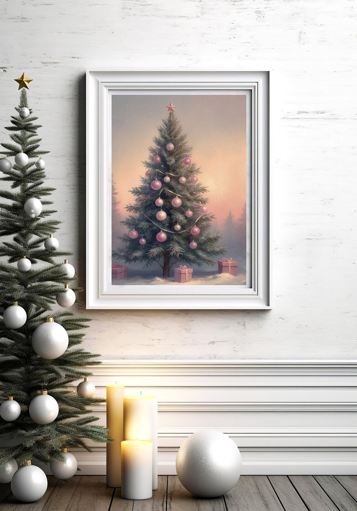 Christmas Tree With Pink Ornaments And Gifts Festive Holiday Poster - Image 4