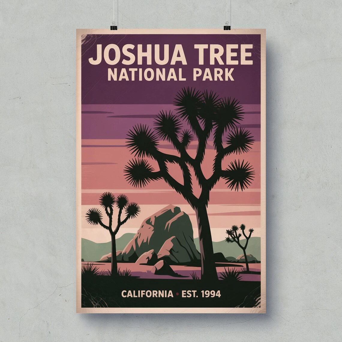 Joshua Tree National Park Sunset Silhouette California Travel Poster