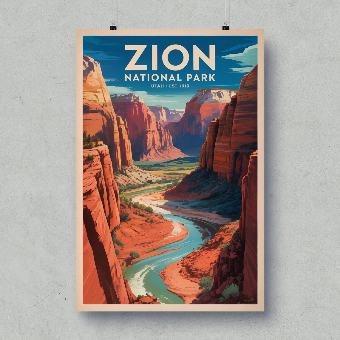 Zion National Park Vintage Poster, Utah Travel Poster