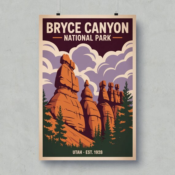 Bryce Canyon National Park Hoodoos Utah Vintage Travel Poster