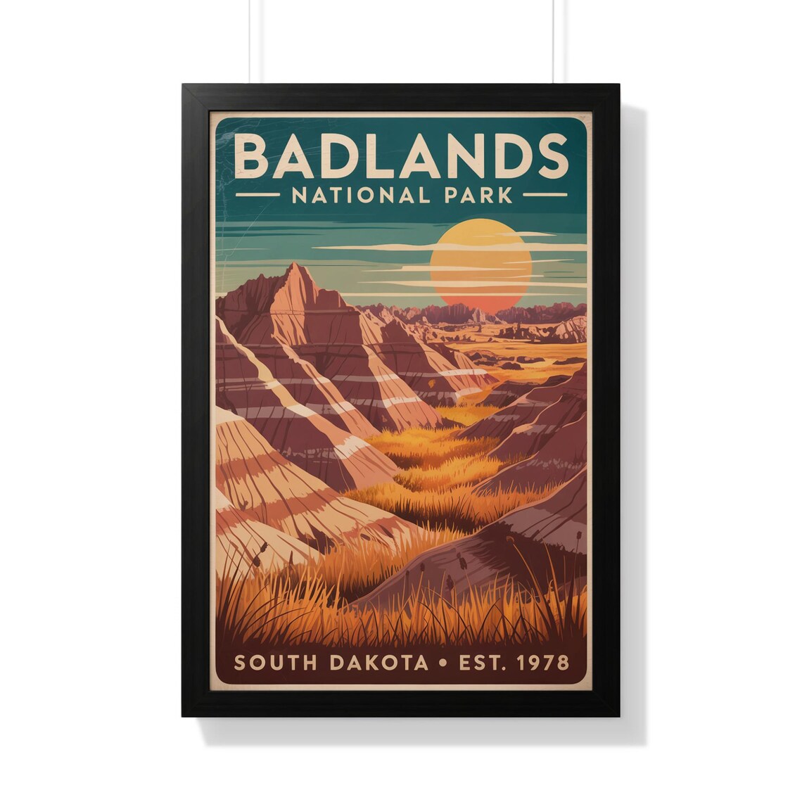 Badlands National Park South Dakota Sunset Vintage Travel Poster