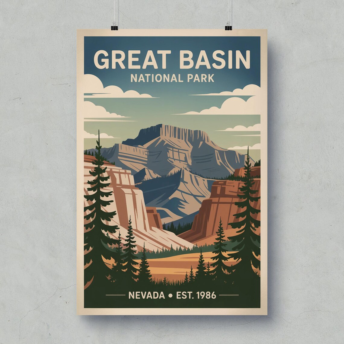 Great Basin National Park Nevada Desert Canyon Vintage Travel Poster