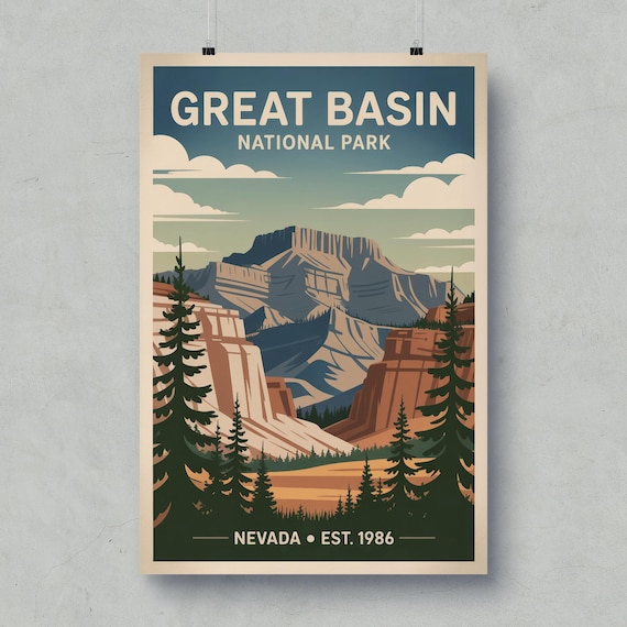 Great Basin National Park Nevada Desert Canyon Vintage Travel Poster