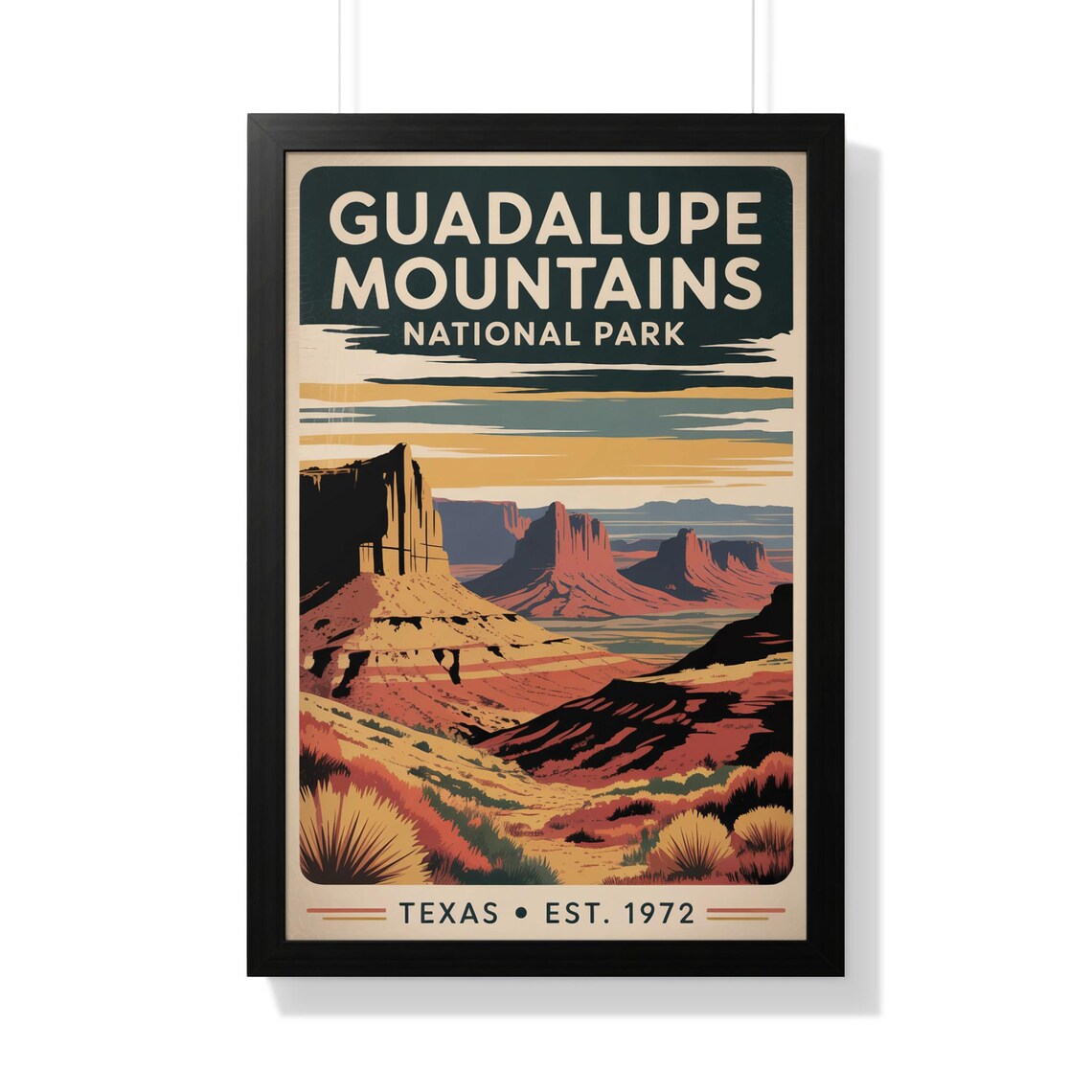 Guadalupe Mountains National Park Texas Vintage Desert Travel Poster