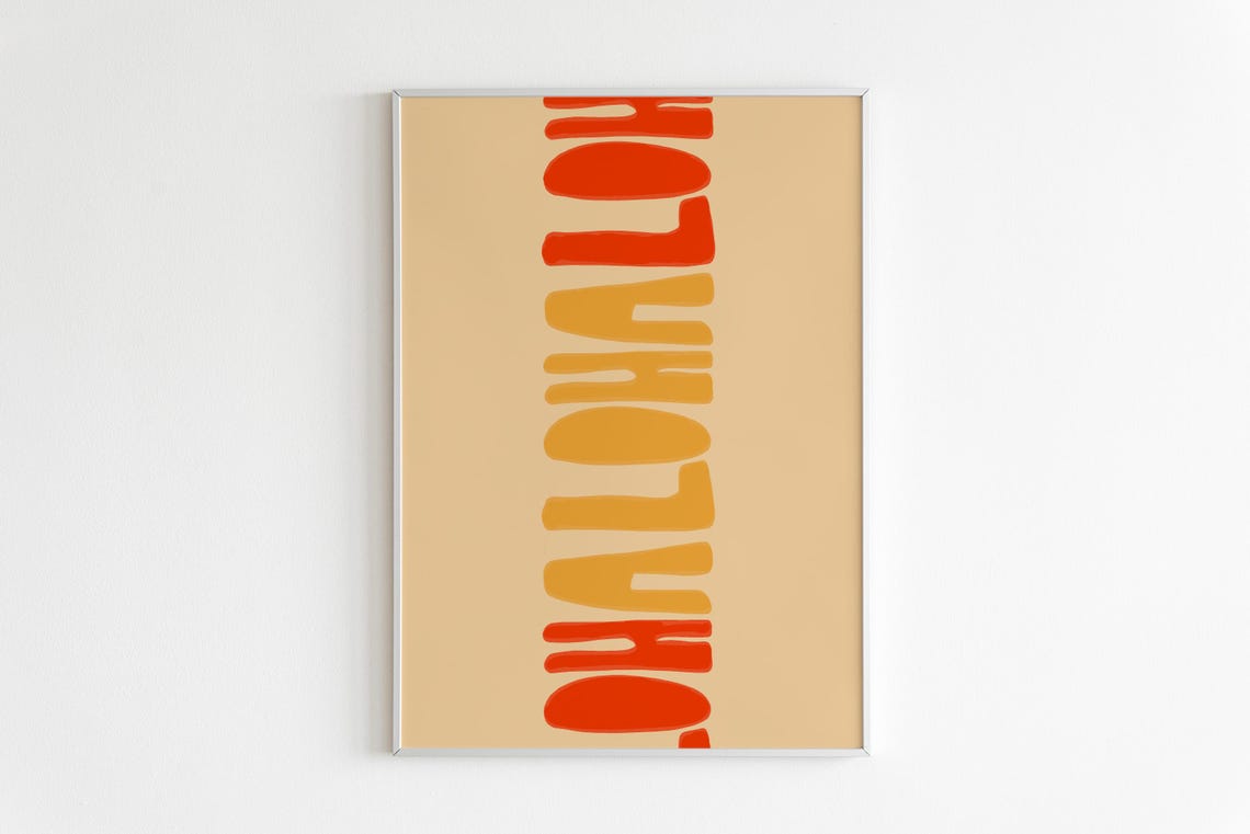Aloha Retro Wavy Gradient Orange Typography Beach Decor Wall Art