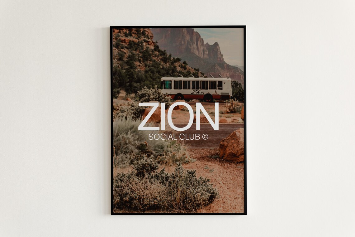 Zion Canyon Social Club Photography Style Red Rock Travel Poster