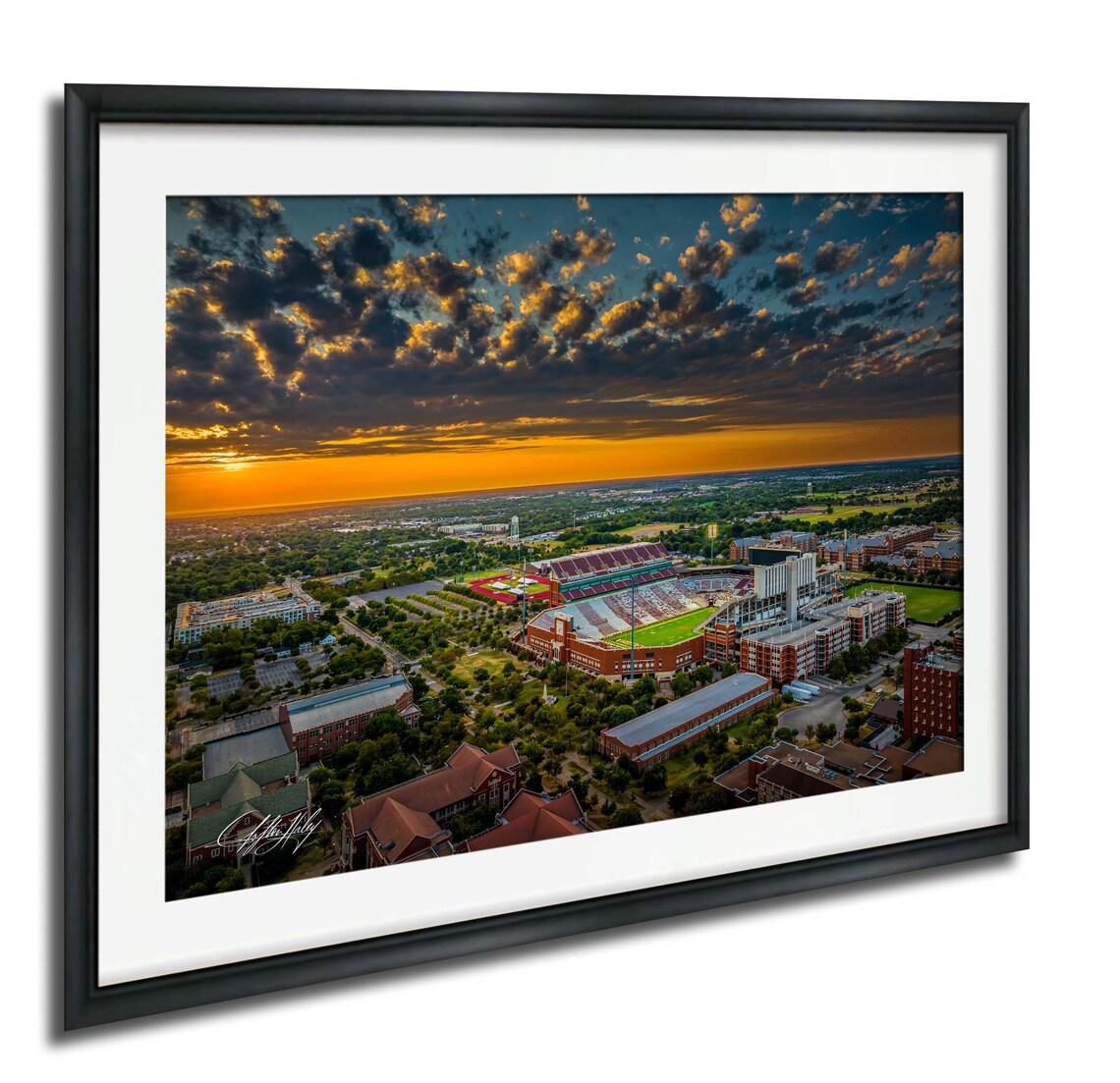 Oklahoma Memorial Stadium Sunrise Aerial Campus Landmark Football Art Poster