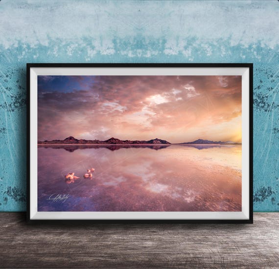 Bonneville Salt Flats Print Pink Sunrise Reflection Landscape