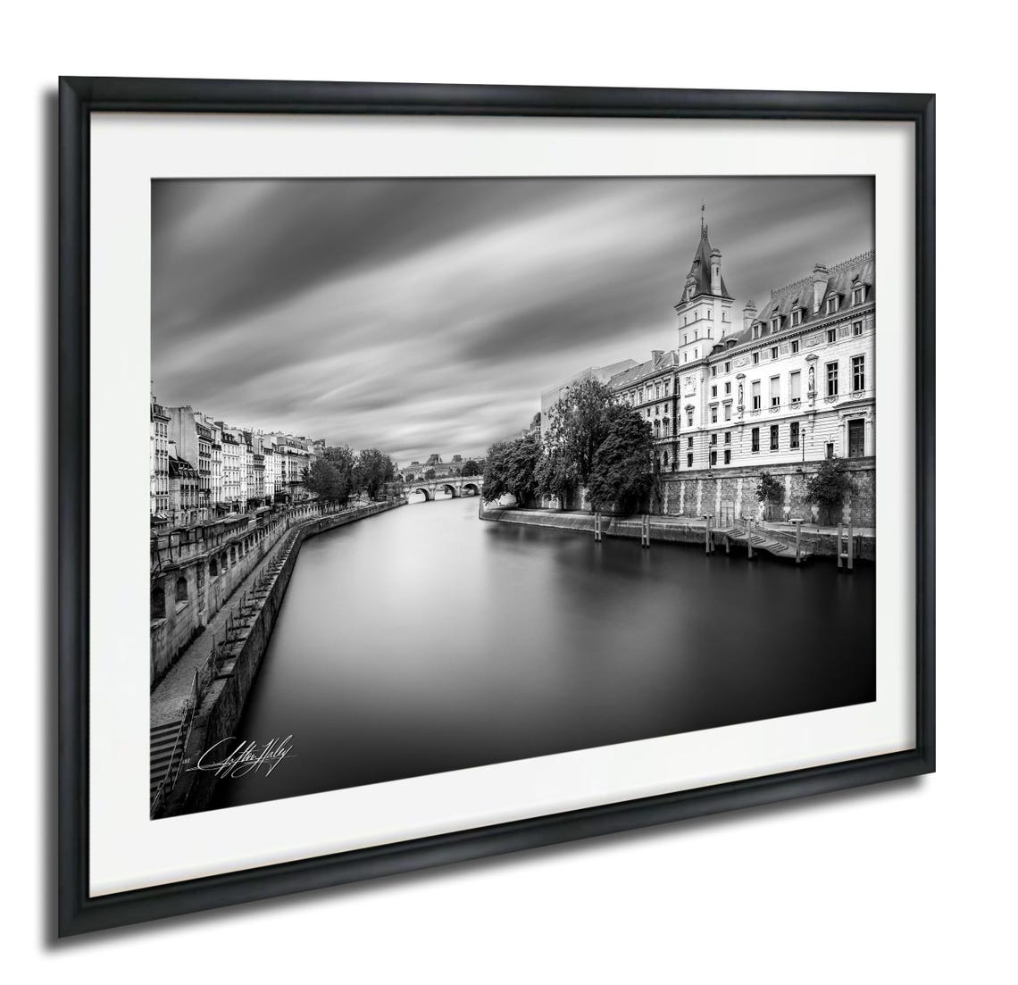 Seine River In Paris Black White Long Exposure Fine Art Poster