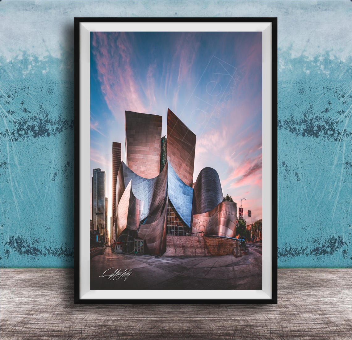 Walt Disney Concert Hall At Sunset Vertical Pink Sky Cityscape Poster
