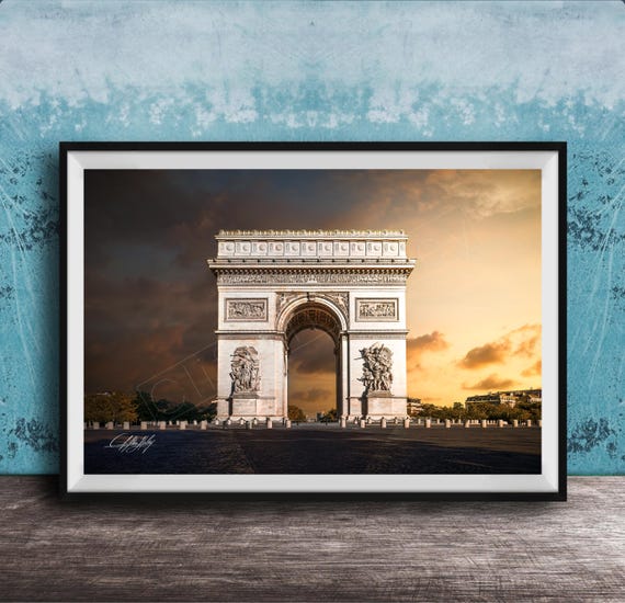 Arc De Triomphe Wall Art Sunrise Photo With Cloudy Sky