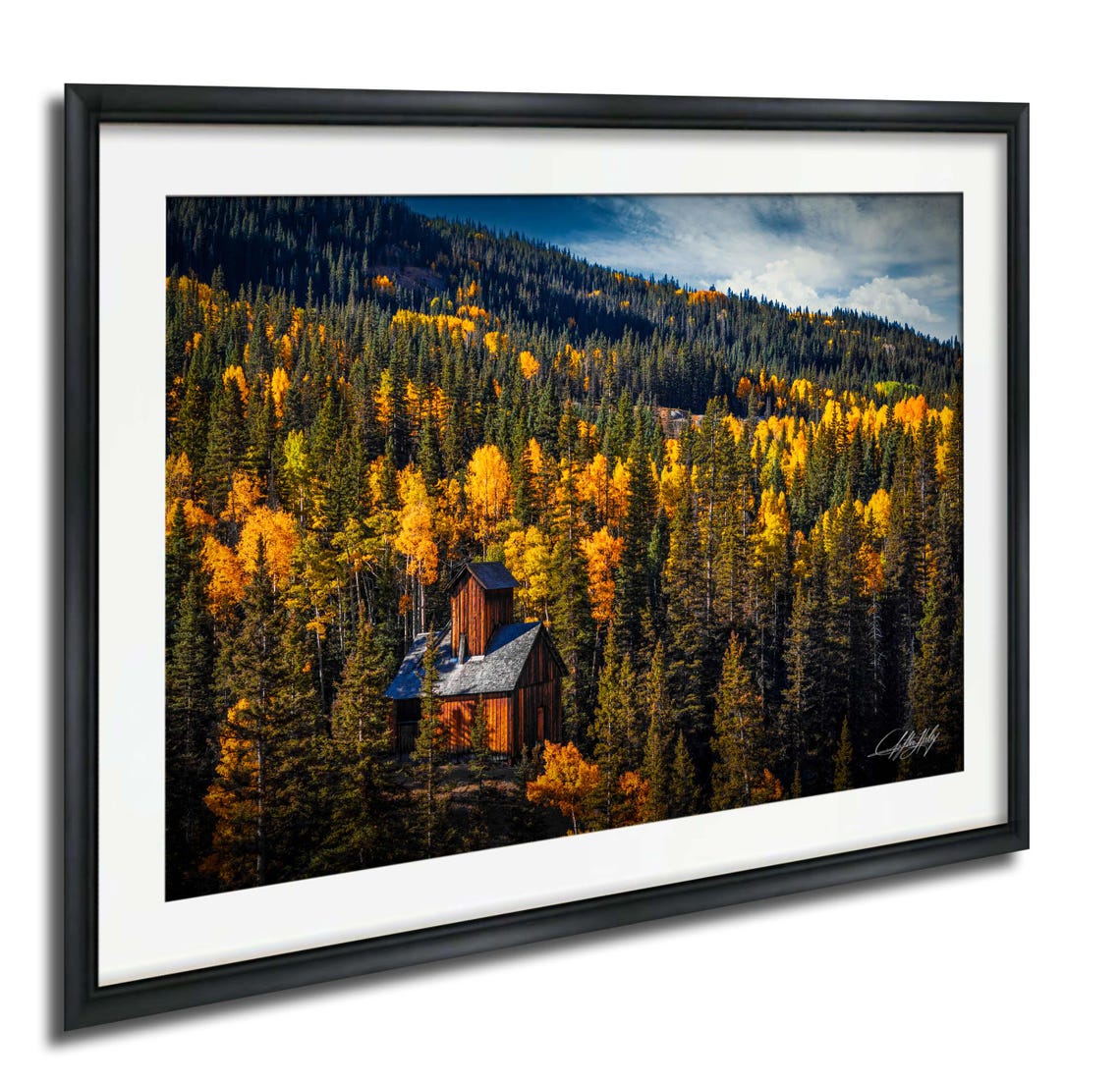 Mountain Cabin Print Autumn Aspen Trees Rustic Colorado Wall Art