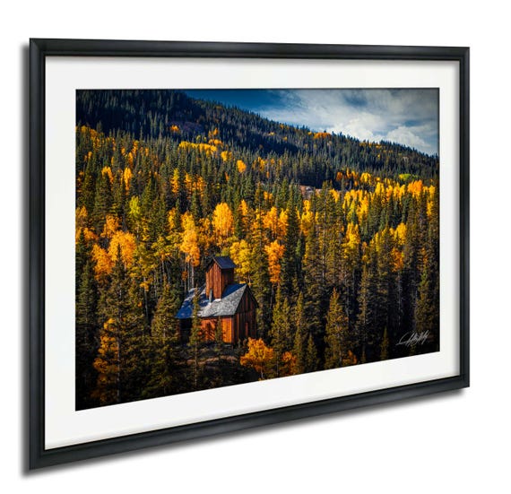 Mountain Cabin Print Autumn Aspen Trees Rustic Colorado Wall Art