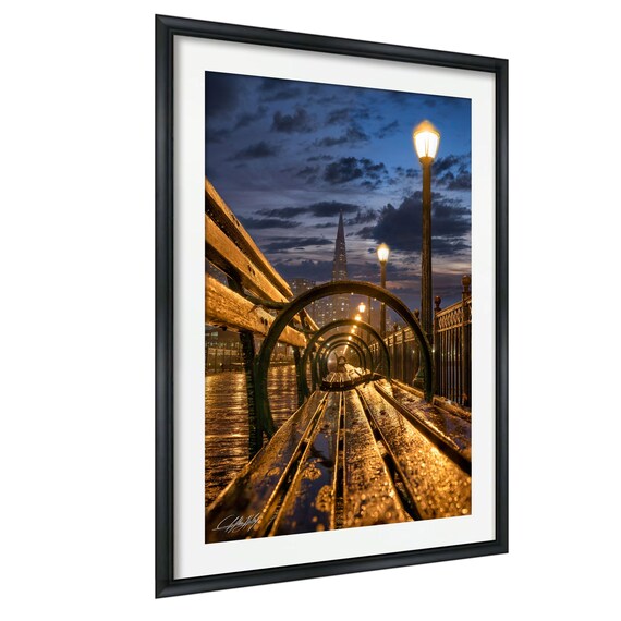 San Francisco Pier Wet Night Lamp Glow Skyline Reflections Print