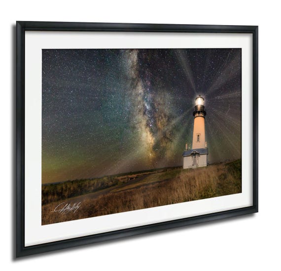 Yaquina Lighthouse Art Print, Night Sky And Ocean View
