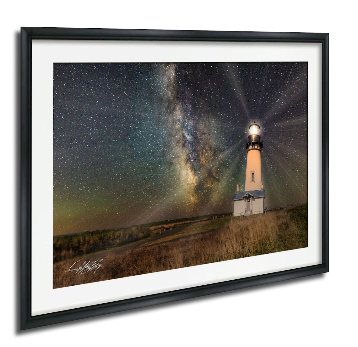 Yaquina Lighthouse Art Print, Night Sky And Ocean View