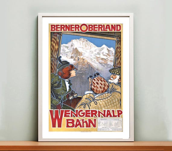 Berner Oberland Wengernalp Bahn Suisse Vintage Travel Poster Retro Wengernalp Poster Gift Idea Wall Decor
