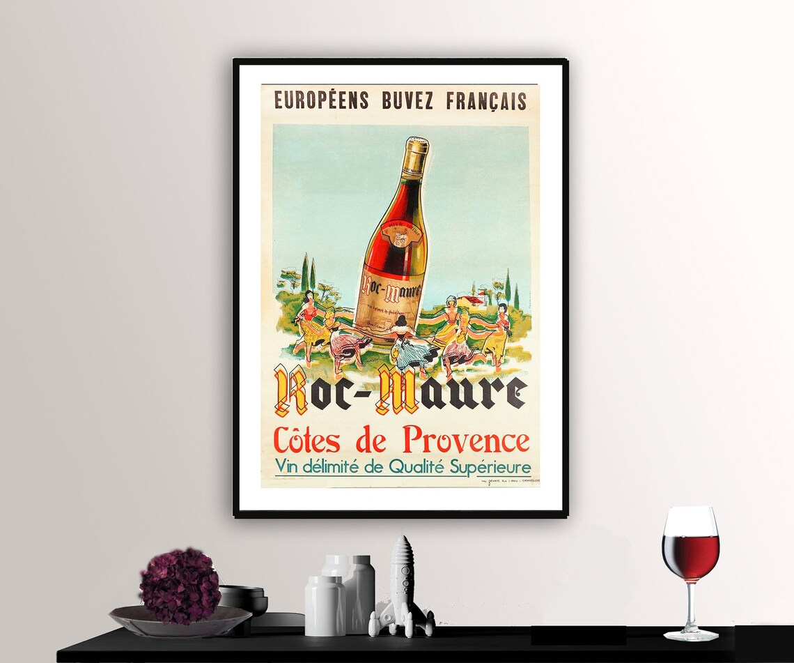 Roc Maure Cotes De Provence Vintage French Wine Poster Bottle Art