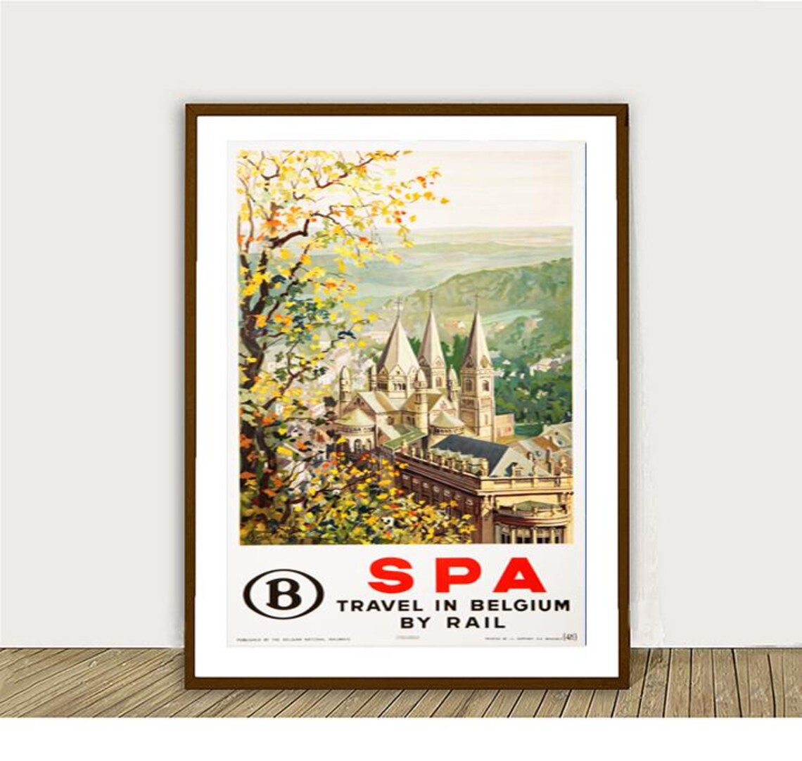 Spa Belgium Travel in Belgium by Rail Vintage Church Valley Poster - Image 2