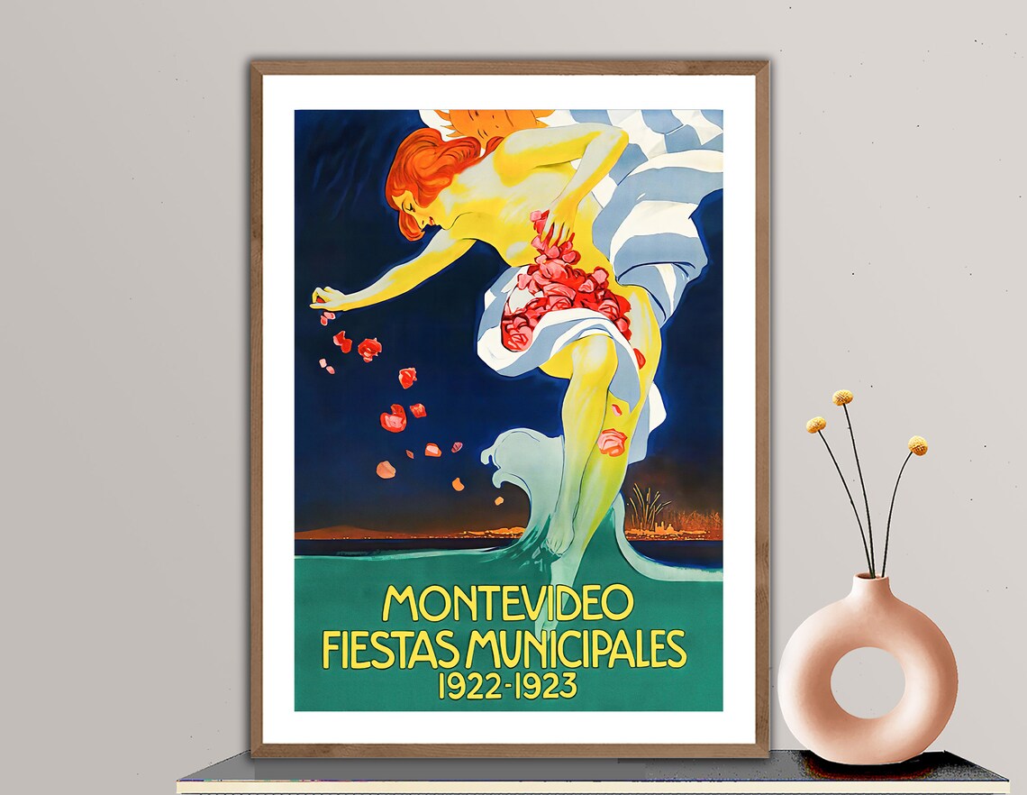 Montevideo Fiestas Municipales Vintage Travel Poster