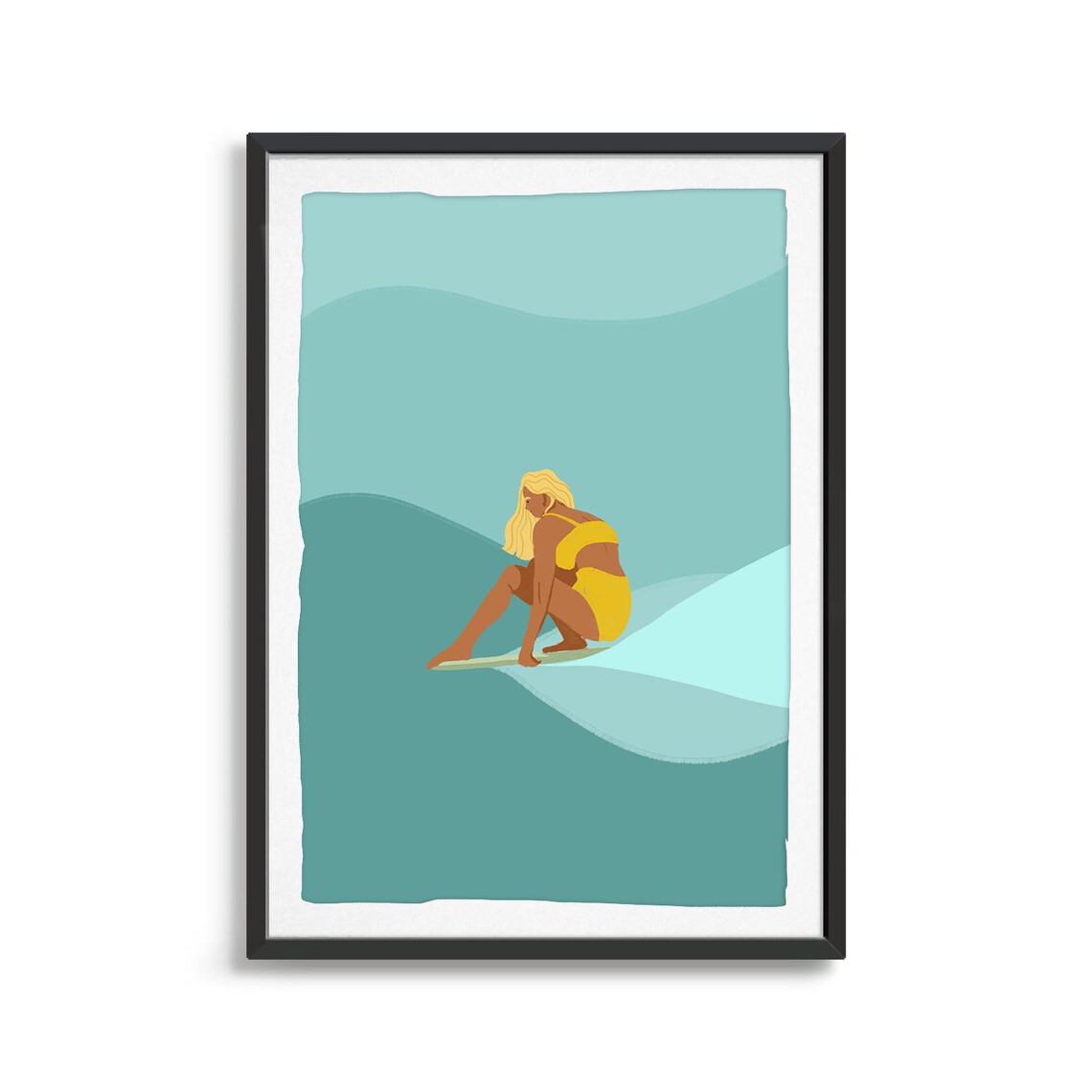 Yellow Surfer Girl Illustration Ocean Art Print - Image 2