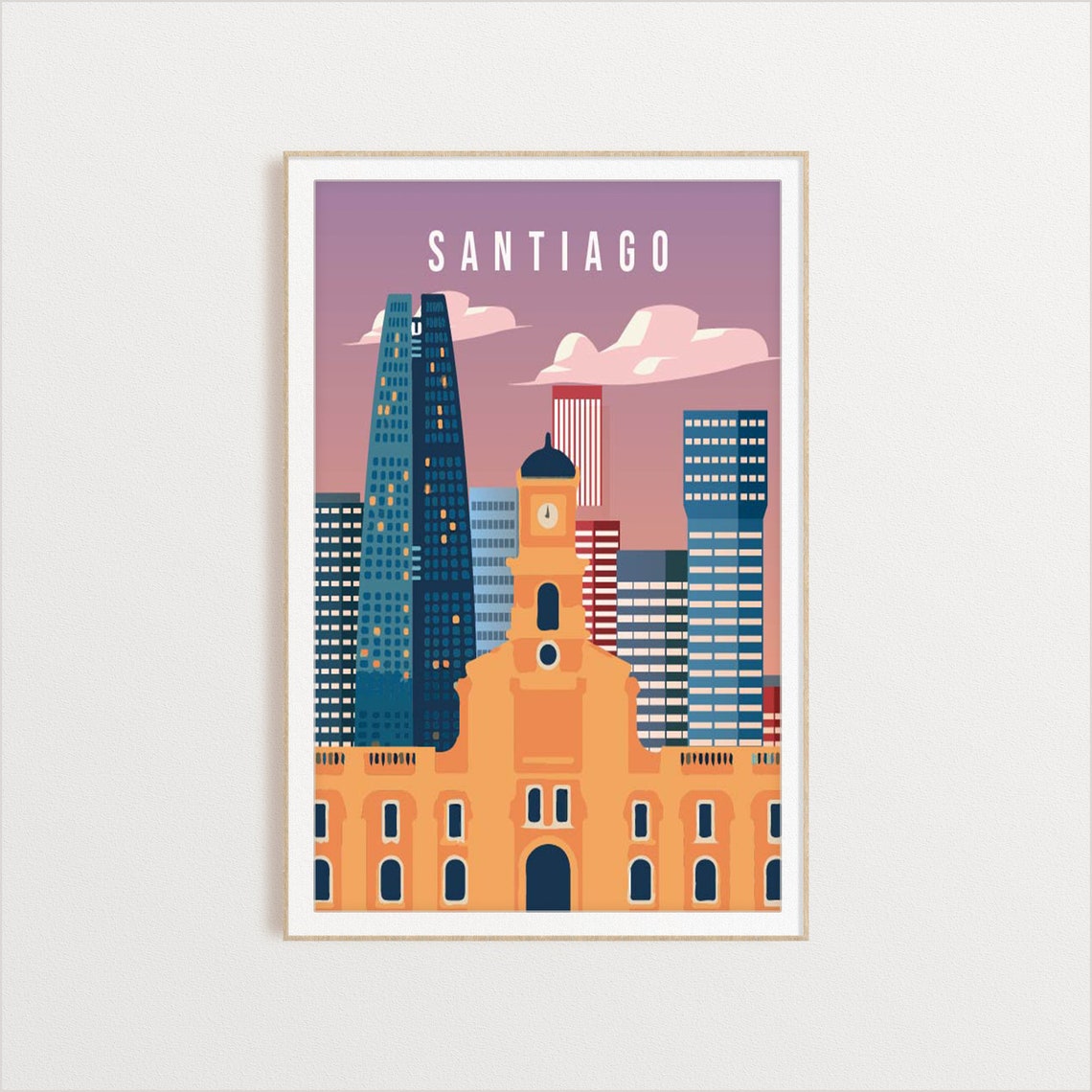 Santiago City Poster City Art City Wall Art City Print City Poster City Print Travel Gift Travel Illustration