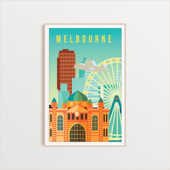 Melbourne Flinders Station Travel Poster Ferris Wheel City Art Scene