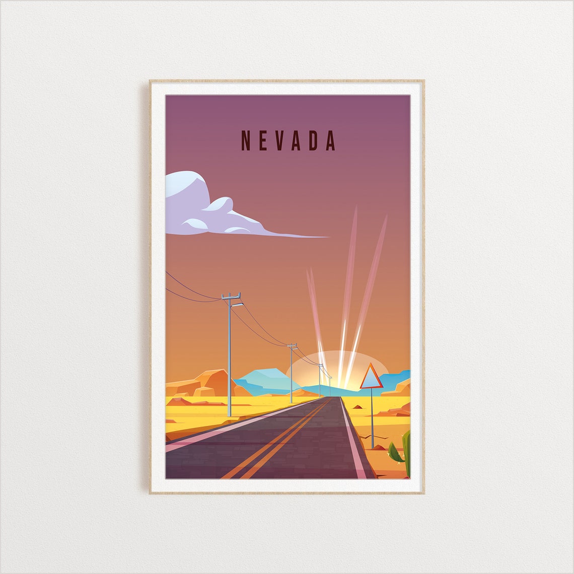 Nevada Vintage Travel Art Desert Highway Sunrise Road Poster - Image 2